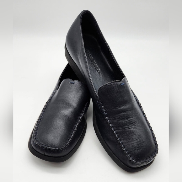 Women's High Sierra Meredith Black Leather Square Toed Slip-On Flat Loafers 8.5 - Picture 1 of 11